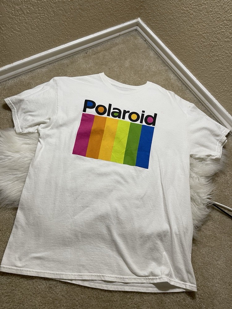 Polaroid T Shirt Men's XL White Logo Graphic Tee Short Sleeve Pullover Stretch