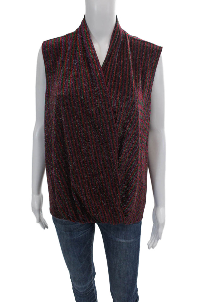 Trina Turk Women's Sleeveless V-Neck Wrap Front Multicolor Striped Blouse Size MFree Shipping in US $100+ Orders | $6.95 Orders Below