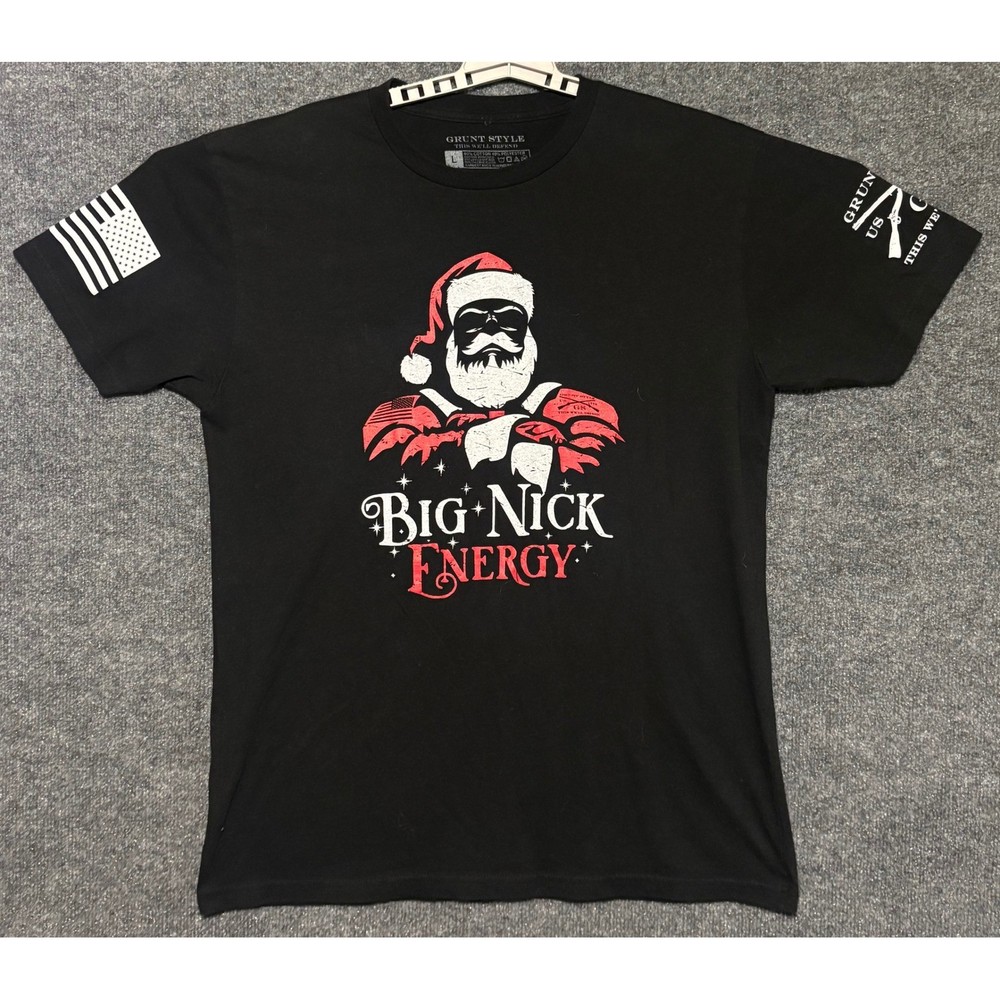 Grunt Style Big Nick Energy Santa Christmas Black T Shirt Men's Size L