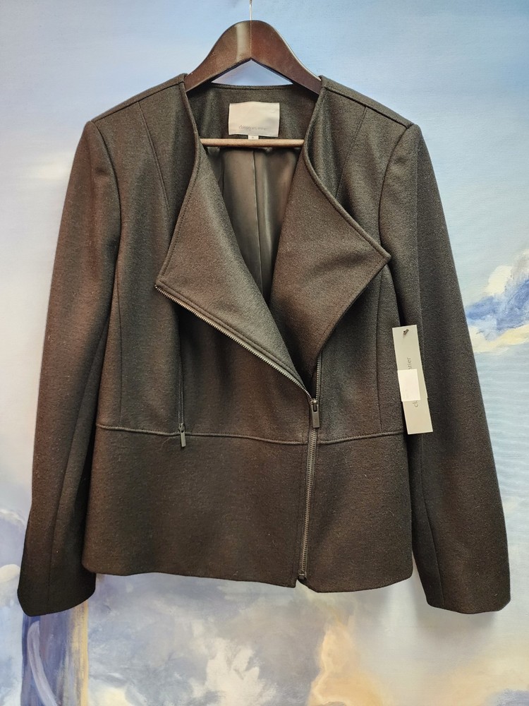NWT XL Classiques Entier Black Wool Stretch Asymmetrical Jacket