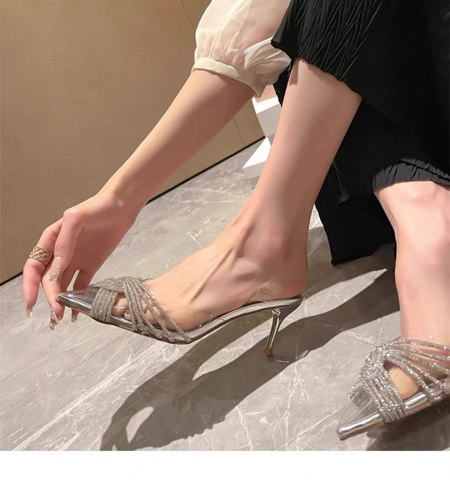 Women Pointed Toe Rhinestones Sandal Sexy Pumps High Heels Stilettos Party Shoes