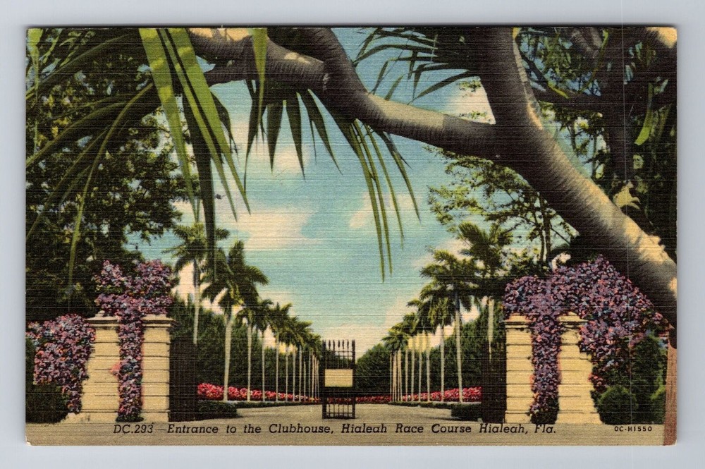 Hialeah FL-Florida, Entrance To The Clubhouse, Antique Souvenir Vintage Postcard