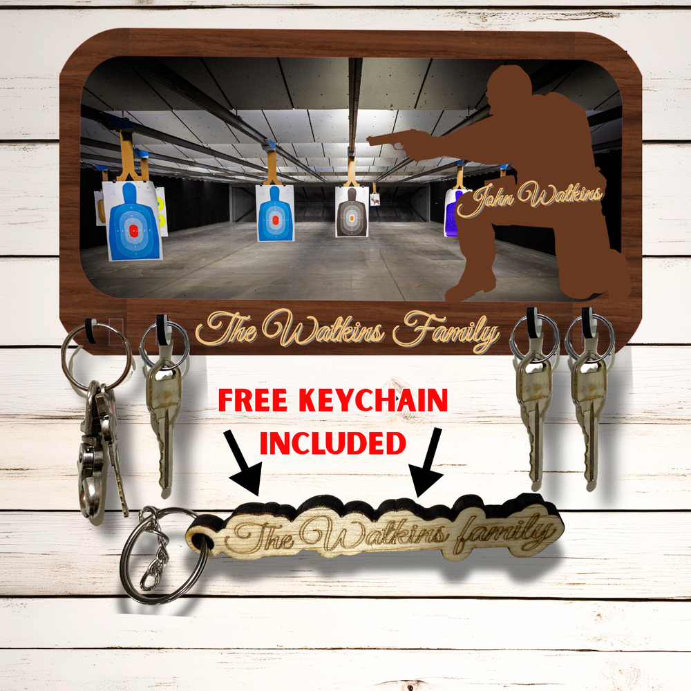 Personalized Key Holder Gun Range Sports Themed Gift Wall Rack  Organizer