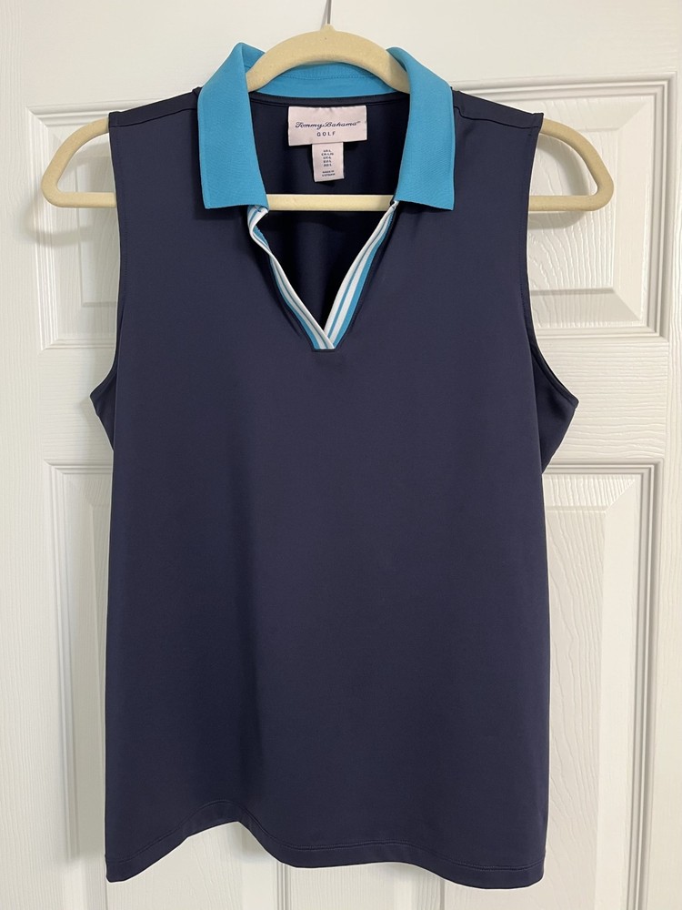 Women's Tommy Bahama Sleeveless Blue and Turquoise Golf Shirt Size L