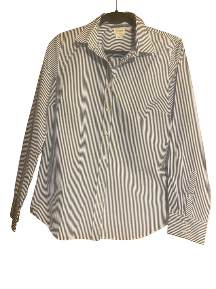 J Crew Factory Women’s Blue White Boyfriend Slim Fit Cuff Long Sleeve Shirt