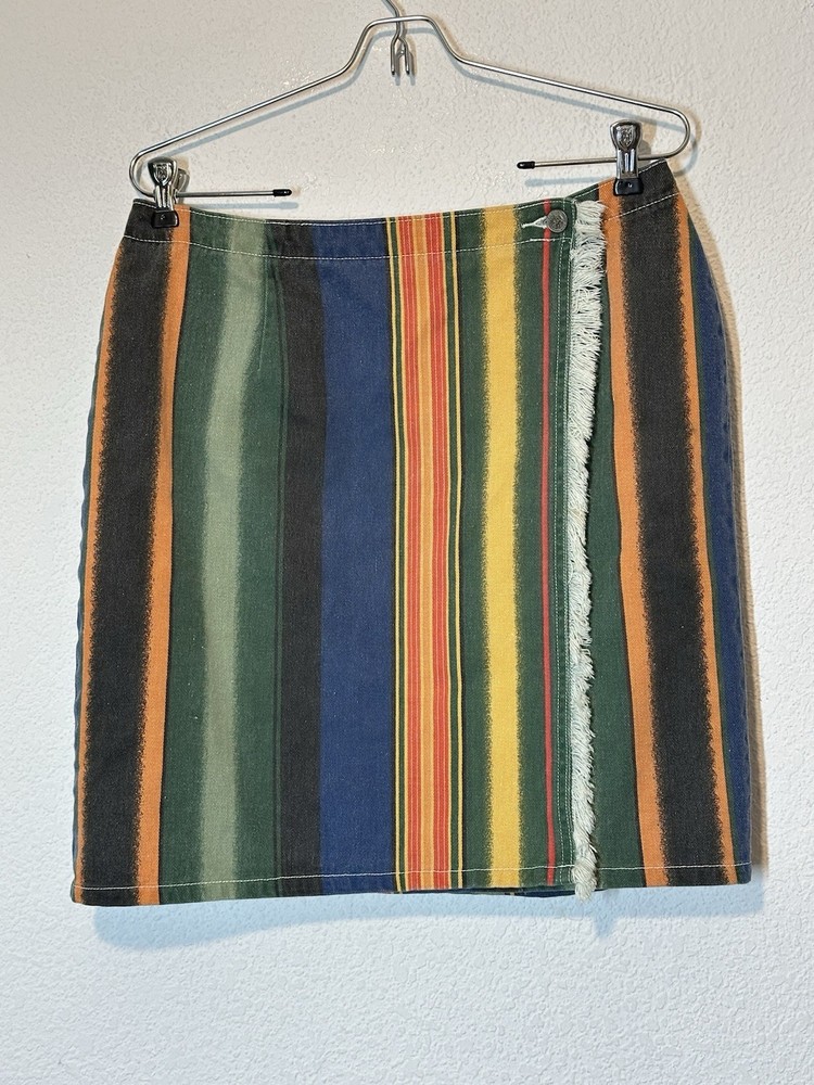 Vintage 90S Denim Striped Wrap Skirt Southwestern Cowgirl Boho Festival Sz 13/14