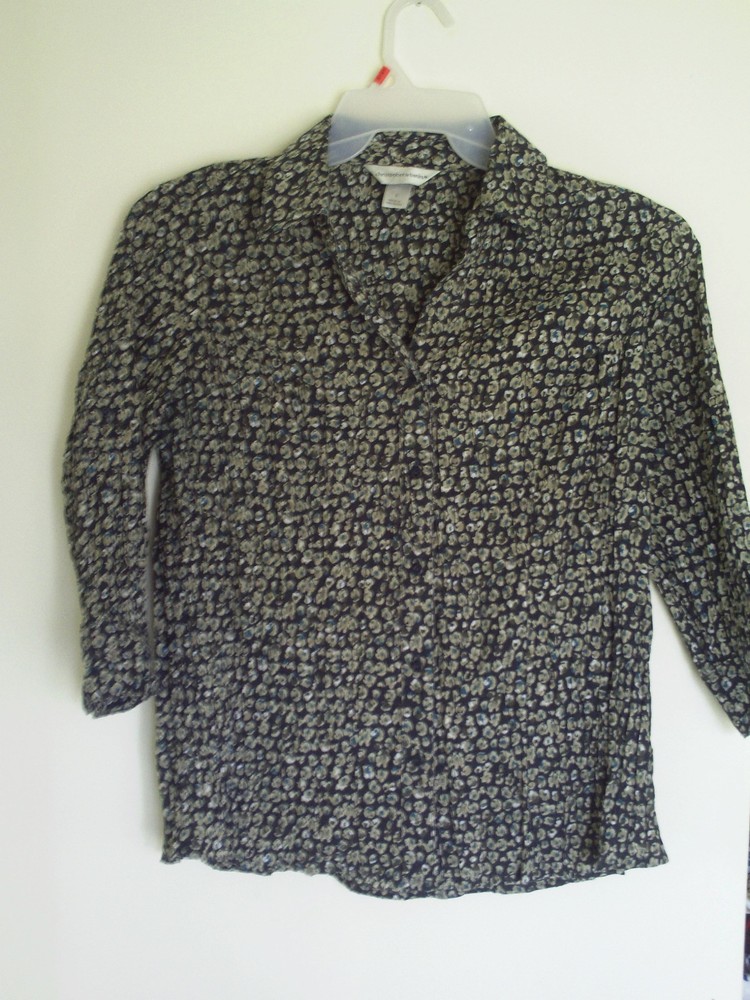 Christopher Banks Black Floral Pleat Top  Shirt Blouse SZ  S
