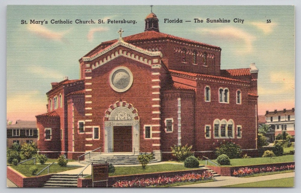 St. Mary's Catholic Church St. Petersburg Florida Linen Postcard Tichnor