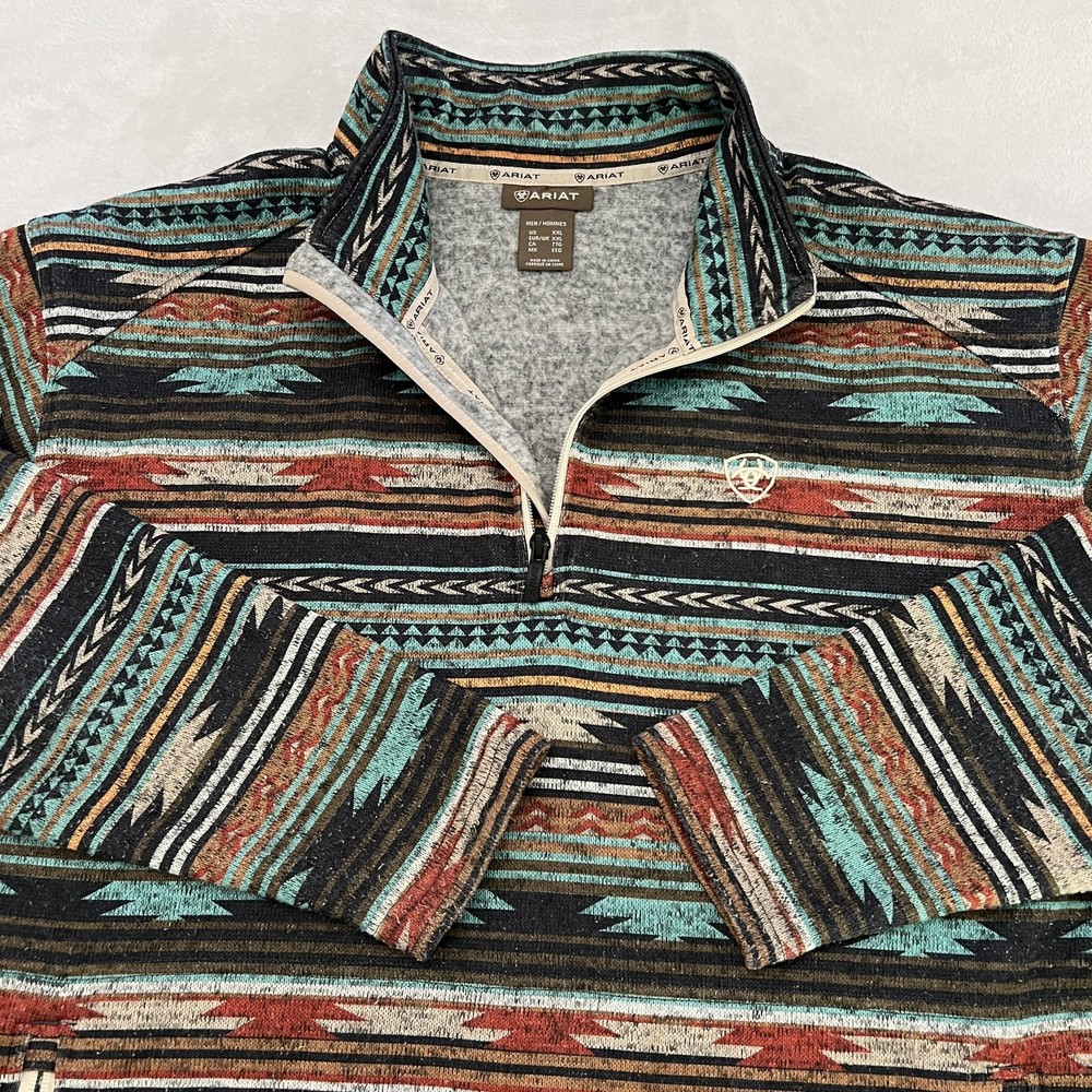 Ariat Sweater Mens 2XL Multicolor Caldwell 1/4 Zip Aztec Southwestern Pullover