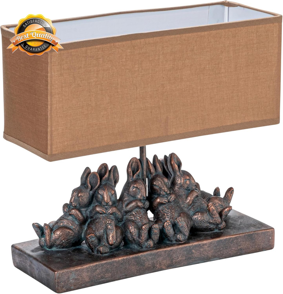 Resin Rabbit Table Lamp with Rectangle Linen Shade, Bronze Finish