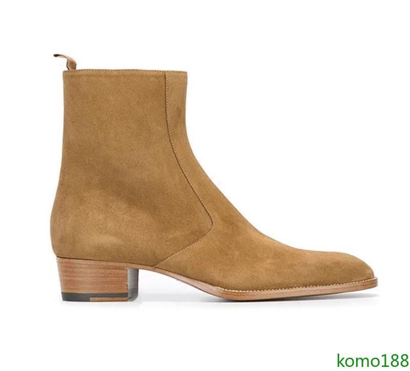 Men's Suede leather Chelsea Ankle Boots Pointed Block Heel Dress Party Shoes