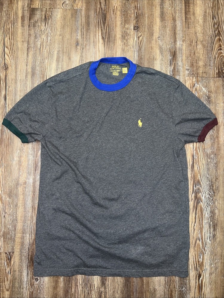 Polo Ralph Lauren Men’s Dark Grey Multi Classic Fit Crew-Neck Ringer Small