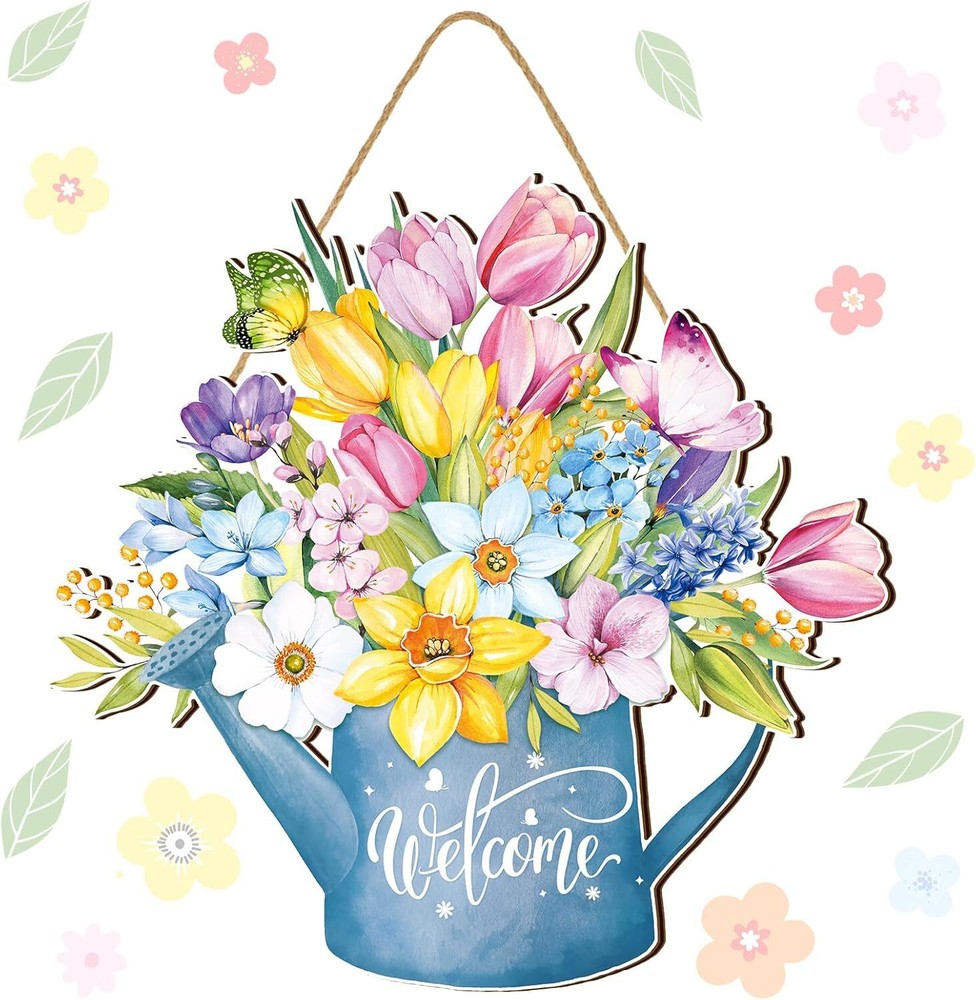 Spring Floral Welcome Wreath for Front Door Decor