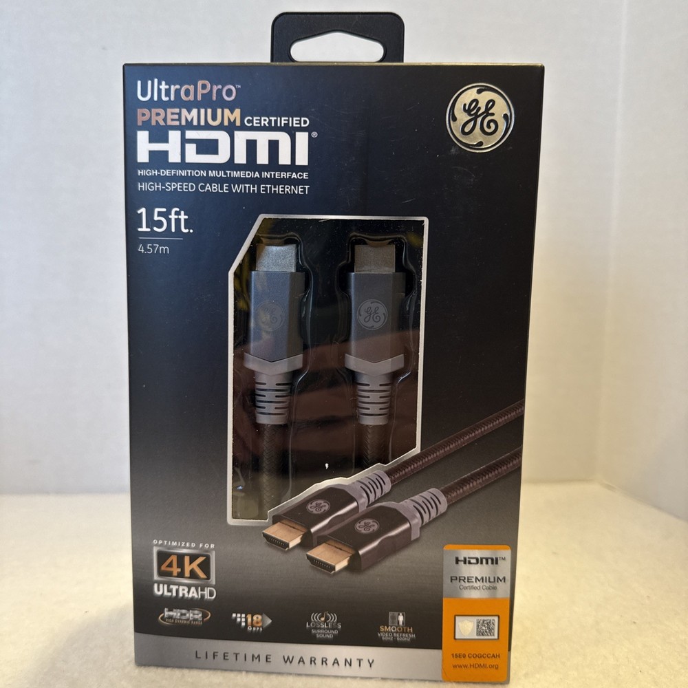 GE Ultra Pro 15-FT 4.57m HIGH-DEF SPEED HDMI CABLE 4K HDR ETHERNET GOLD 18Gbs