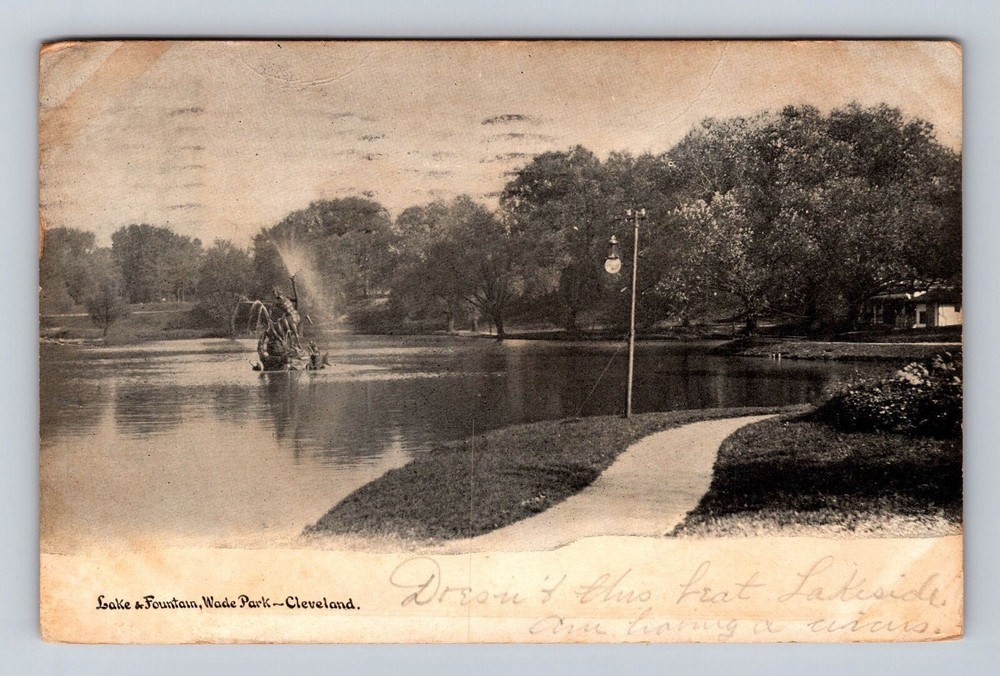 Cleveland OH-Ohio, Lake & Fountain, Wade Park, Antique, Vintage c1905 Postcard