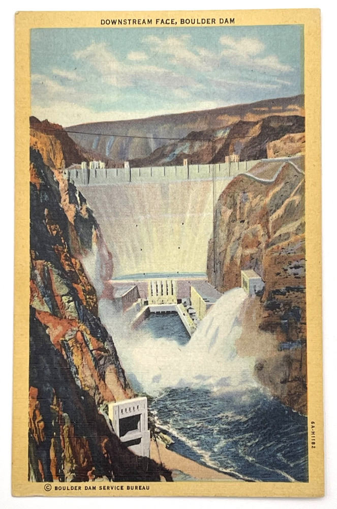 Downstream Face Boulder Dam Nevada Curt Teich Linen - Postcard