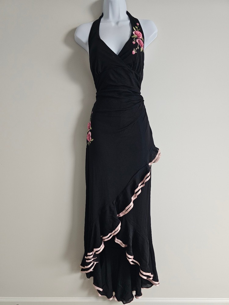 Vintage Rampage Dress Womens Medium Y2K Rosette Whimsical Ruffle Flounce Halter