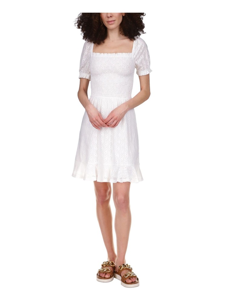 MICHAEL MICHAEL KORS Womens White Peasant Dress Pullover Pouf Sleeve Dress P\L