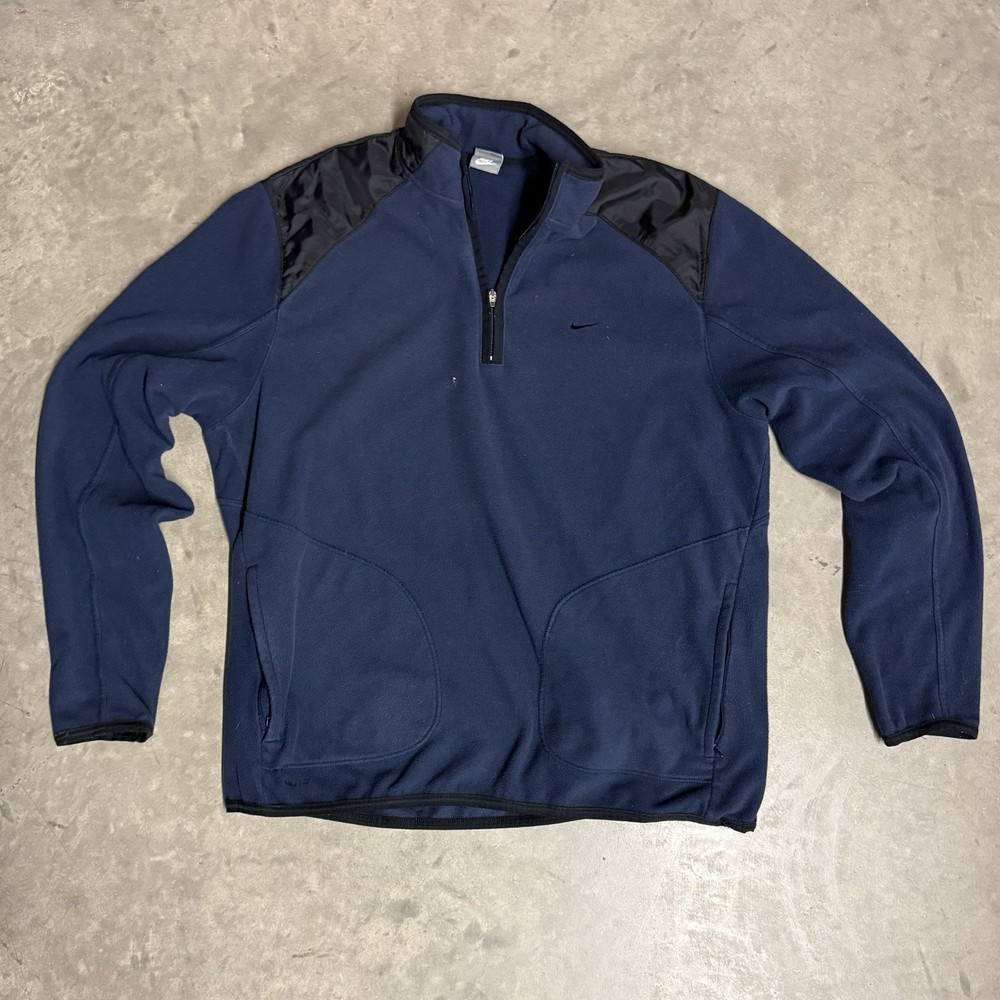 Nike Men's XL Navy Fleece 1/4 Zip Pullover Mock Neck Long Sleeve with Pockets