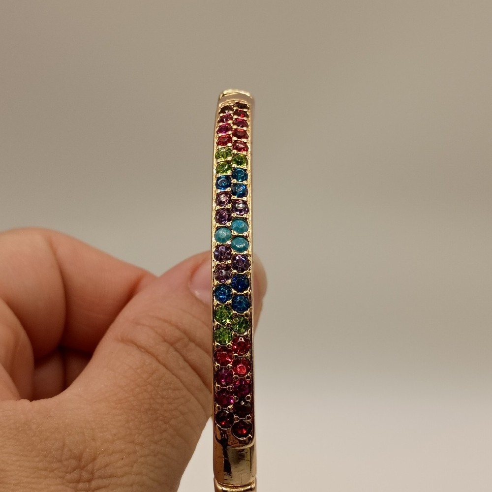 Rainbow Crystal Rhinestone Pavé Segmented Stretch Bangle Bracelet 6.5