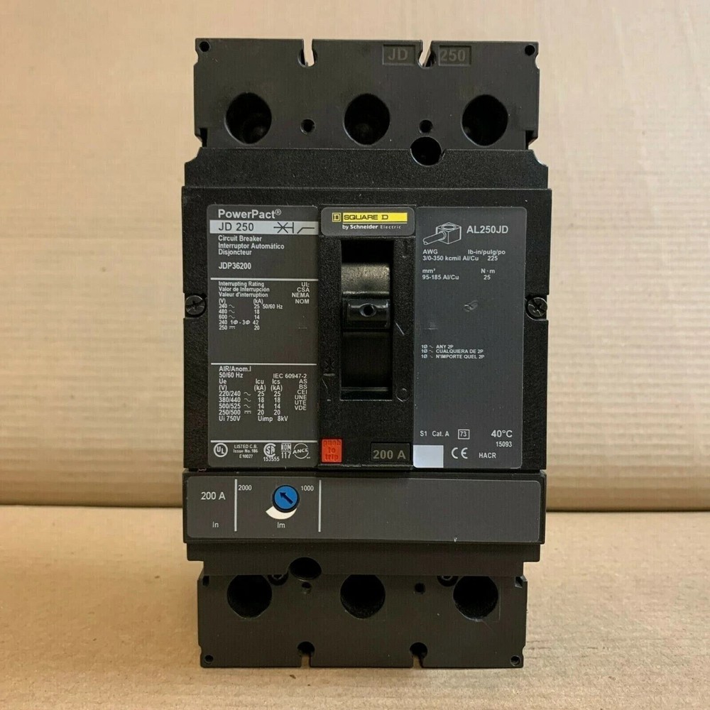 NEW Square D JDP JDP36200 3 Pole 200 Amp 600v Circuit Breaker label NTO