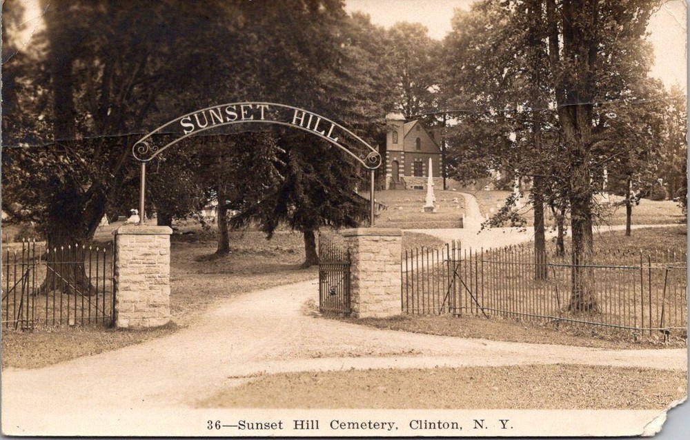1909 RPPC Sunset Hill Cemetery Clinton NY Entrance Arch Real Photo Postcard