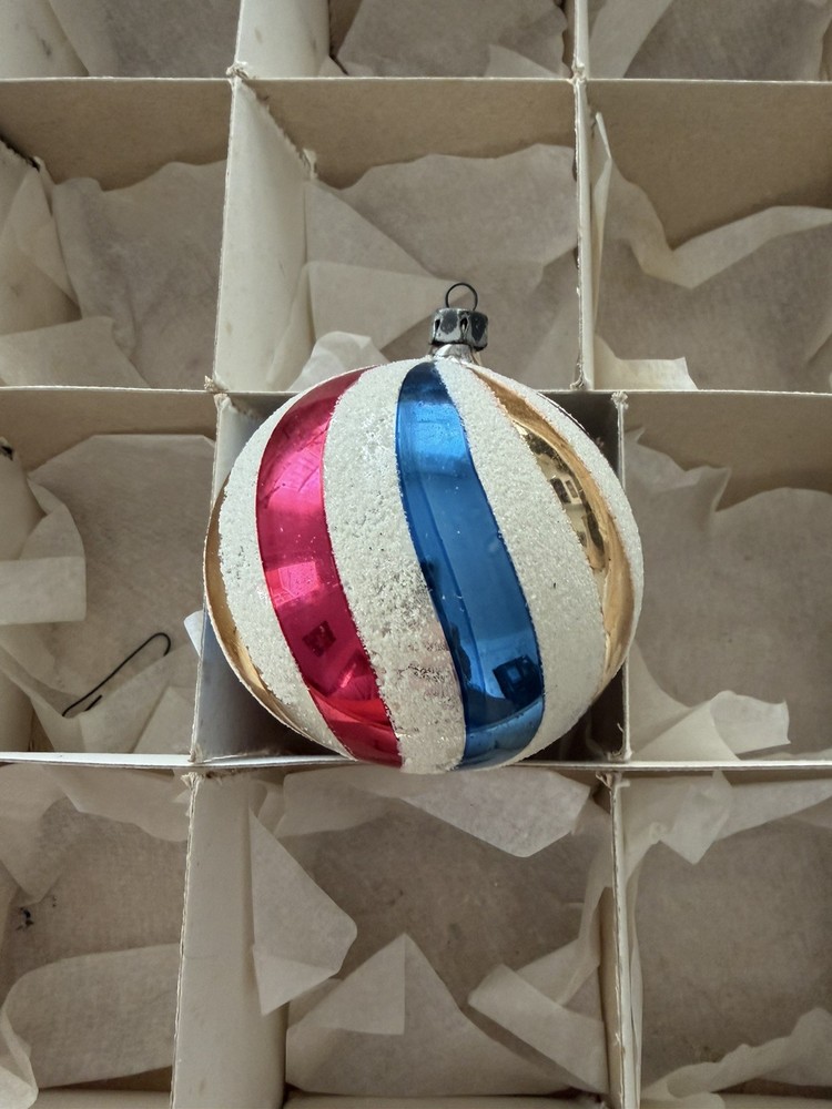 Vintage Stripe Glass Christmas Ornament (No Box )