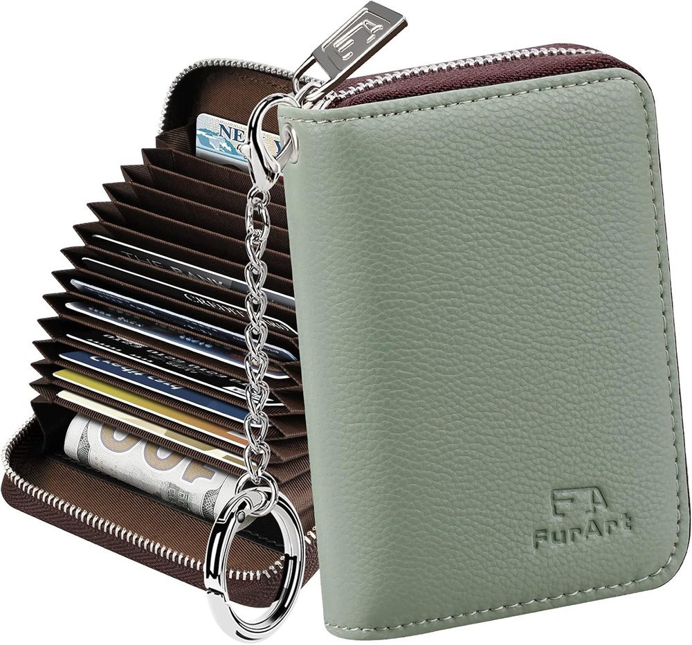 FurArt Zipper Wallet for Women | RFID Blocking Card Holder Compact Keychain