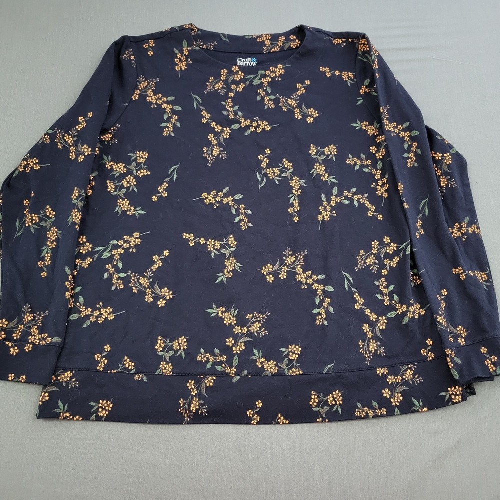 Croft & Barrow Shirt Womens Large L Long Sleeve Extra Soft Pullover Floral Blue