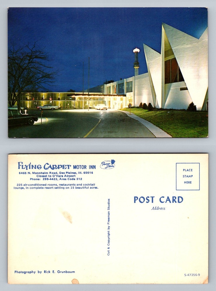 Des Plaines IL-Illinois, Flying Carpet Motor Inn O’Hare Airport Vintage Postcard