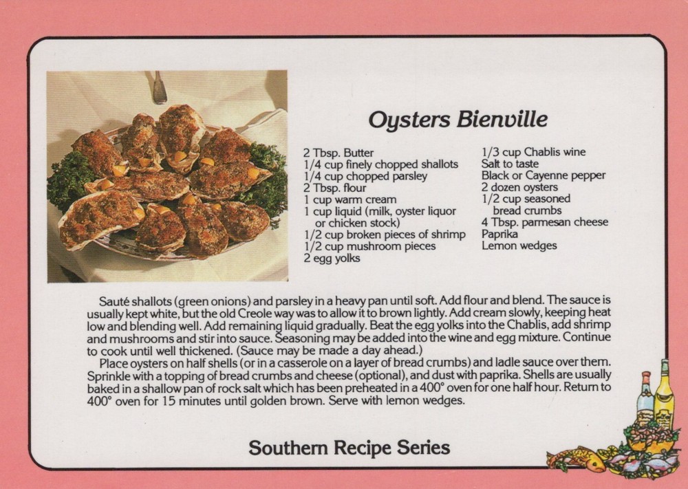 Oysters Bienville Southern Recipe Series 4x6 Postcard