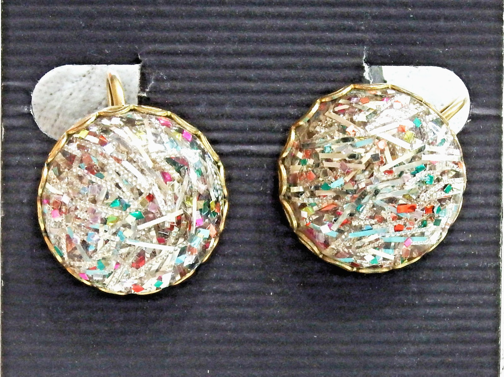 Vintage Silver & Colorful Confetti Beaded Clip  Back Earrings