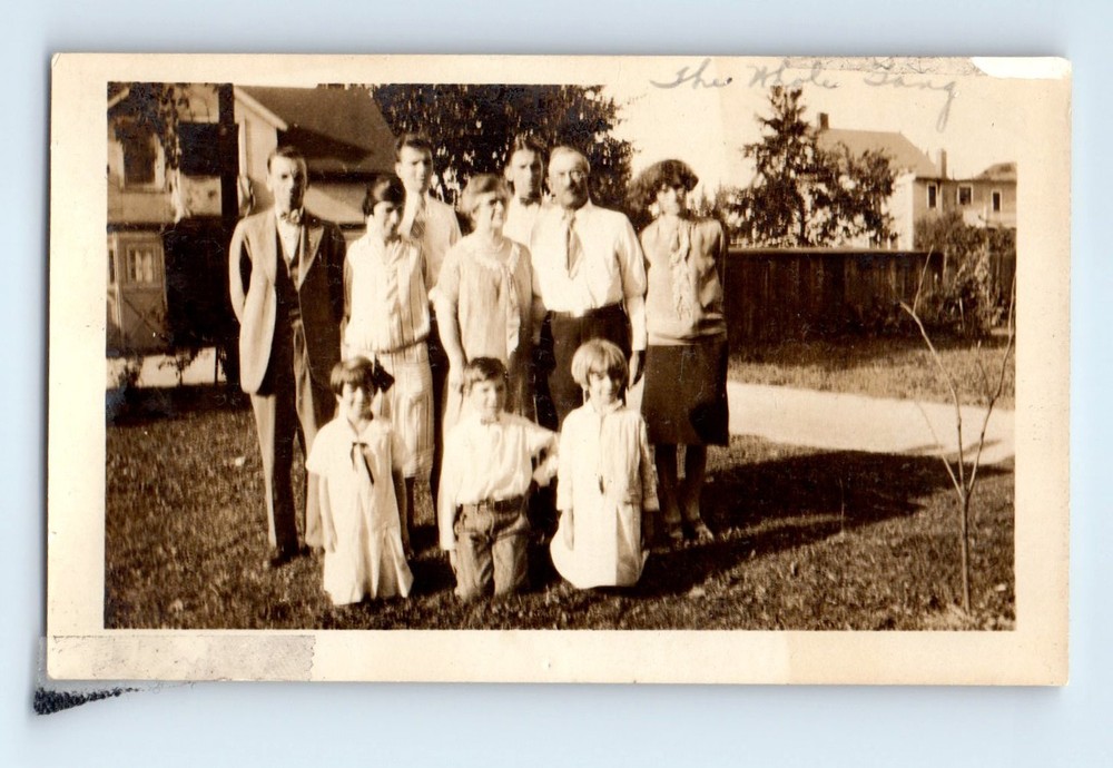 Old Vintage Photo MEN WOMEN BOY GIRLS IN YARD OUTSIDE HOUSE SNAPSHOT