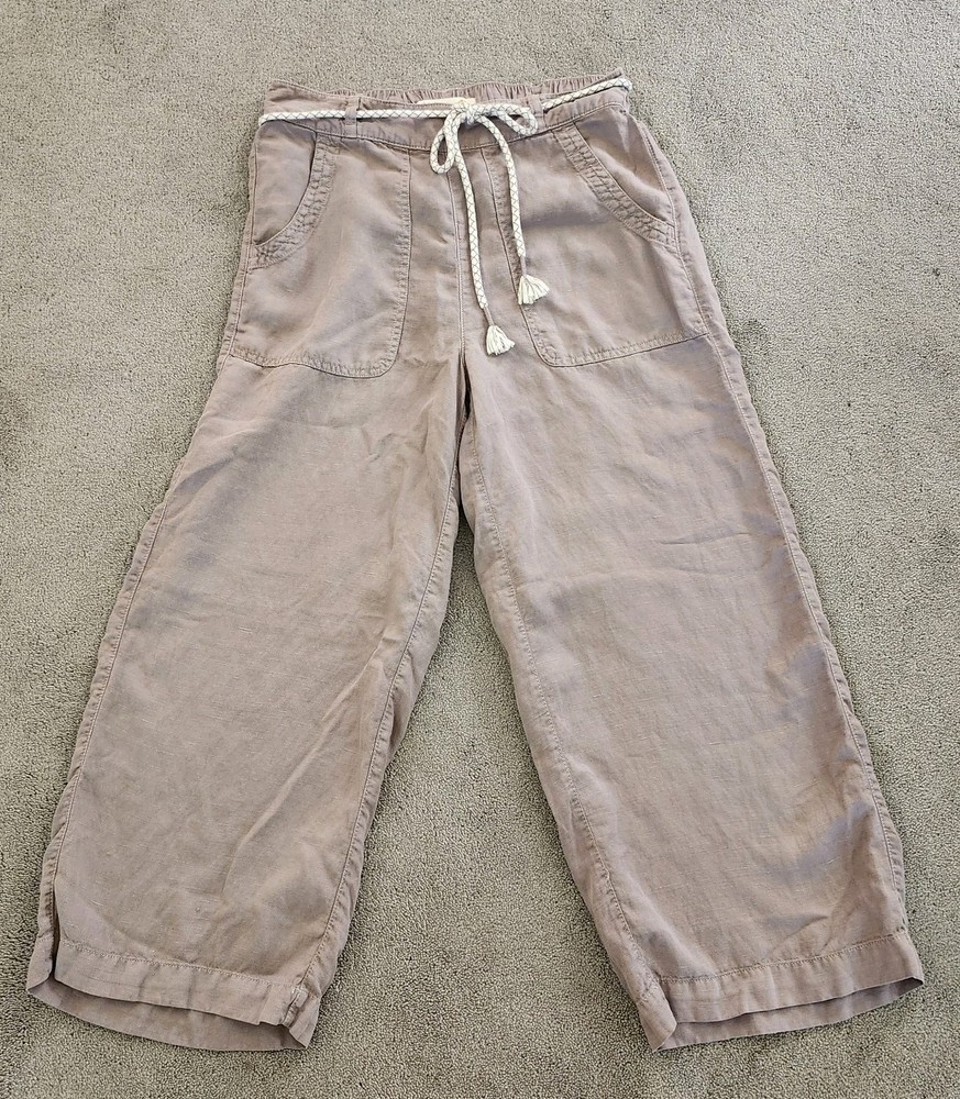 C&C California Boho Wide Leg Crop Pants Lavender Linen Blend Womens M 28 x 24