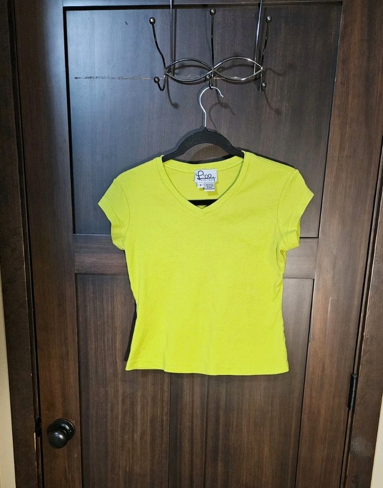 EUC Women's Lilly Pulitzer SS Crew Neck Tee T-Shirt Neon Lime Green Size Small