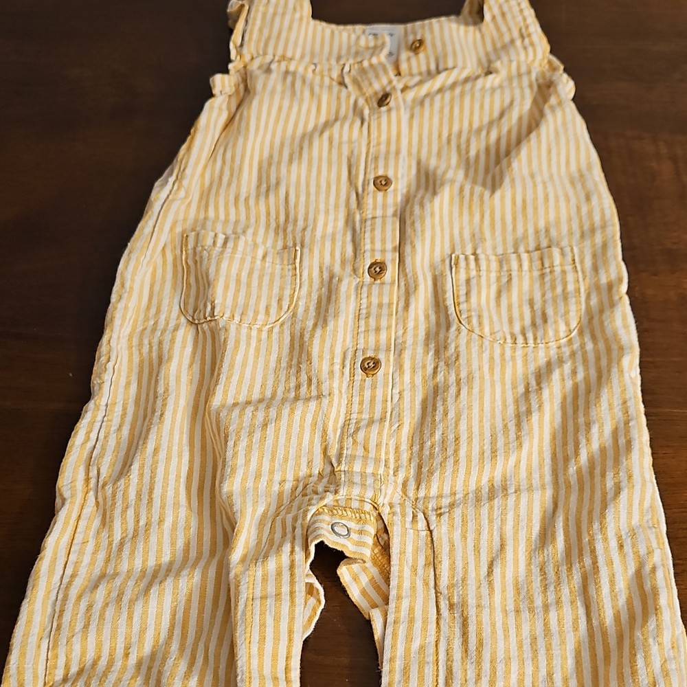 Carter's Striped Overall One-Piece Sleeveless Button Closure 18M Yellow/White