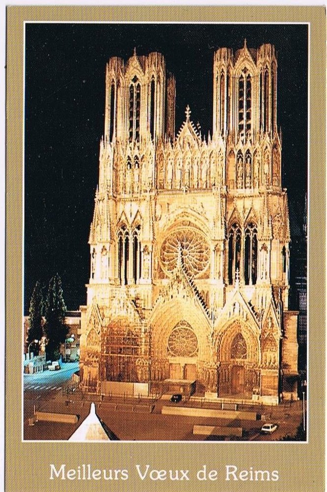 France Postcard Reims Cathedral At Night