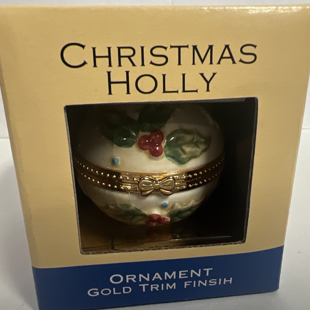Gold-trimmed Holly Christmas Tree Ornament with Glaze Finish-image