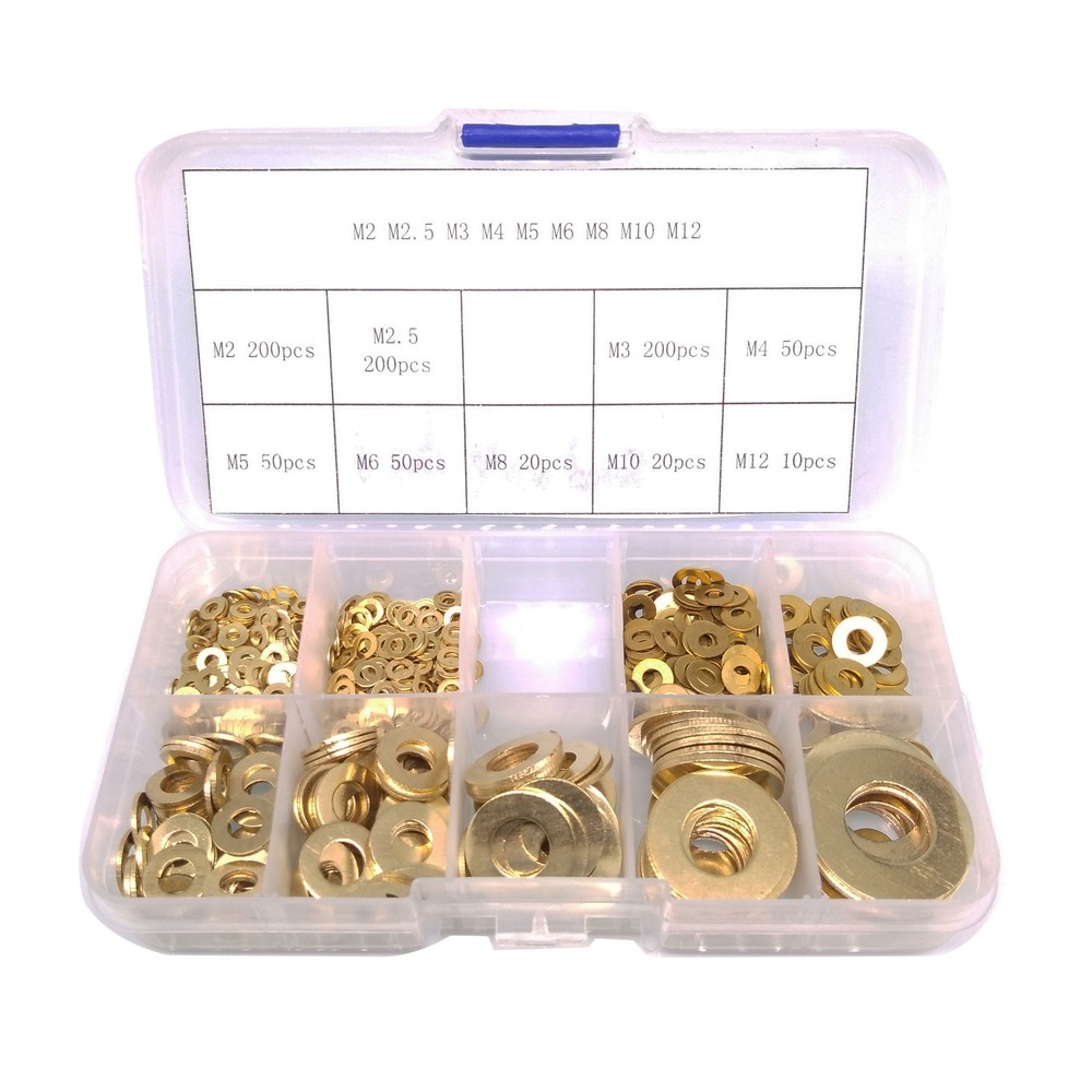 800pcs Brass Flat Washers Assortment Kit