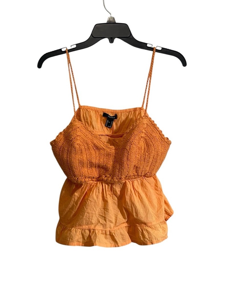 Y2k Forever 21 Large Crochet Crop Cami Tank Strappy Smocked Peplum Boho Summer