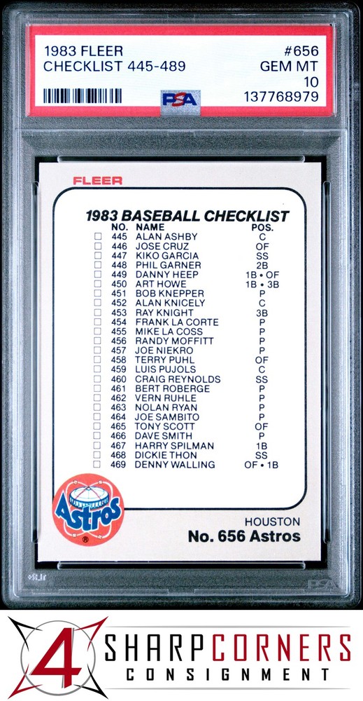 1983 Fleer #656 Baseball Checklist Astros-Mariners 445-489 Psa 104SC is the hobby's first consignment choice on eBay!