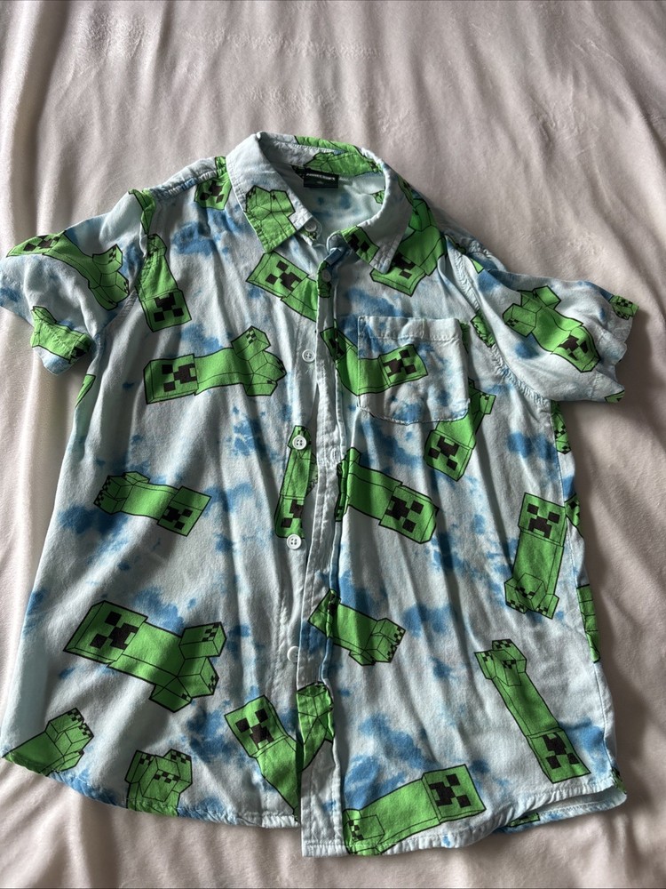 Children’s Boy’s Minecraft Creeper Short Sleeve Button Up Kid’s Shirt
