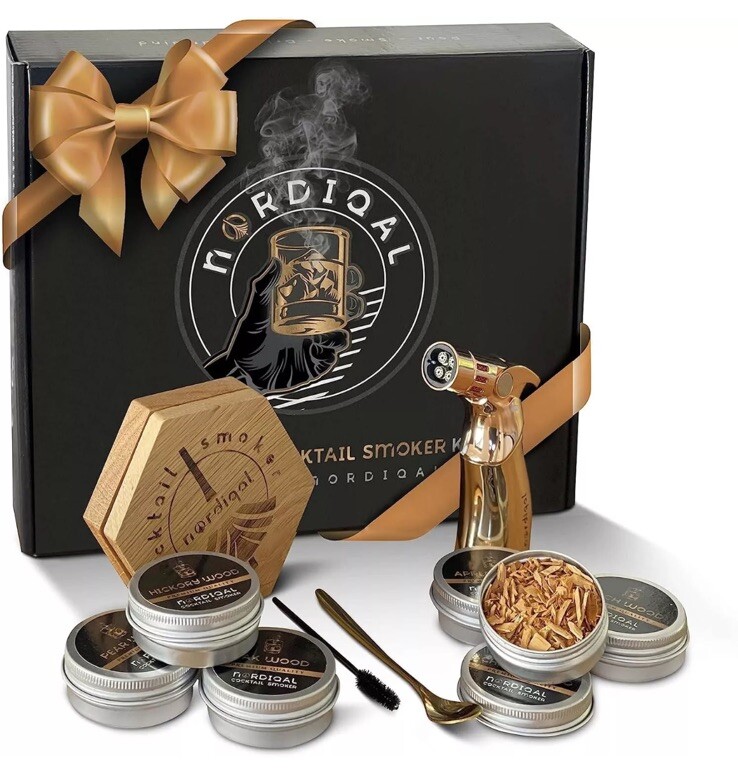 NORDIQAL Cocktail Smoker Kit with Torch & 6 Wood Chip Flavors