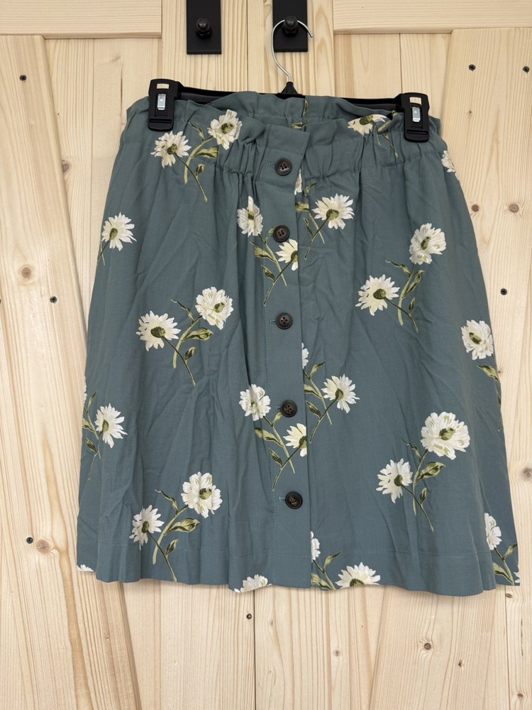 Madewell Paperbag Mini Skirt Sz XL Button Front Floral Green Blue Romantic EUC!