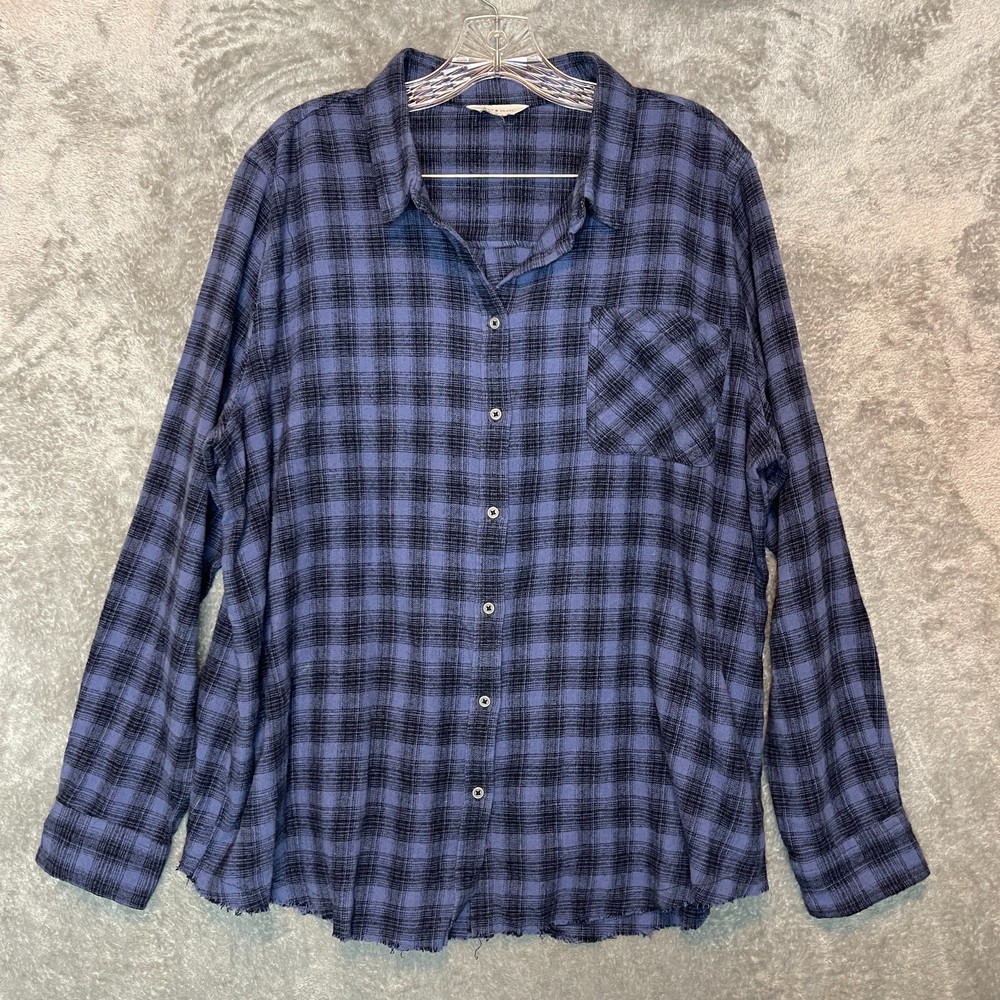 Lucky Brand Women Classic One Pocket Plaid Flannel Button Relaxed Shirt 2XL*