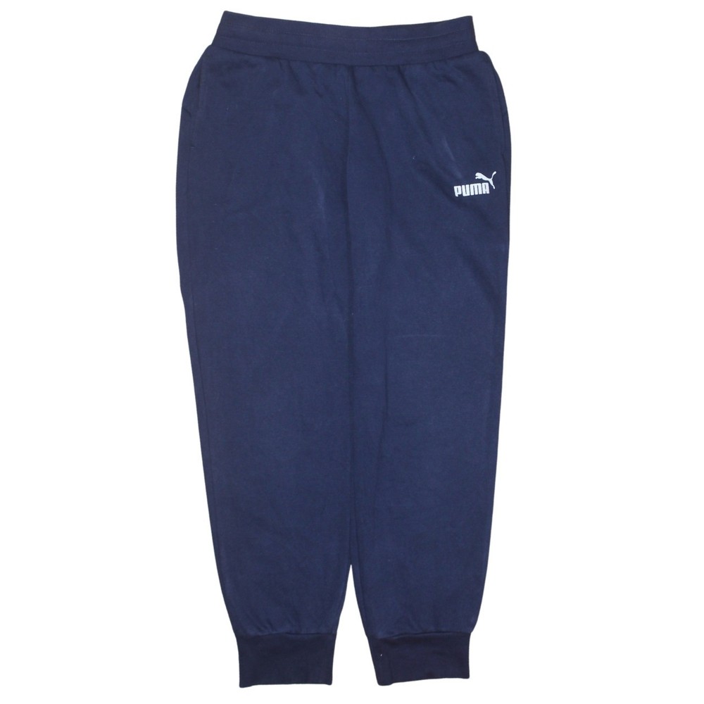 Puma Mens Joggers Navy Blue Fleece Elastic Waist Tapered Leg Lounge Pants S