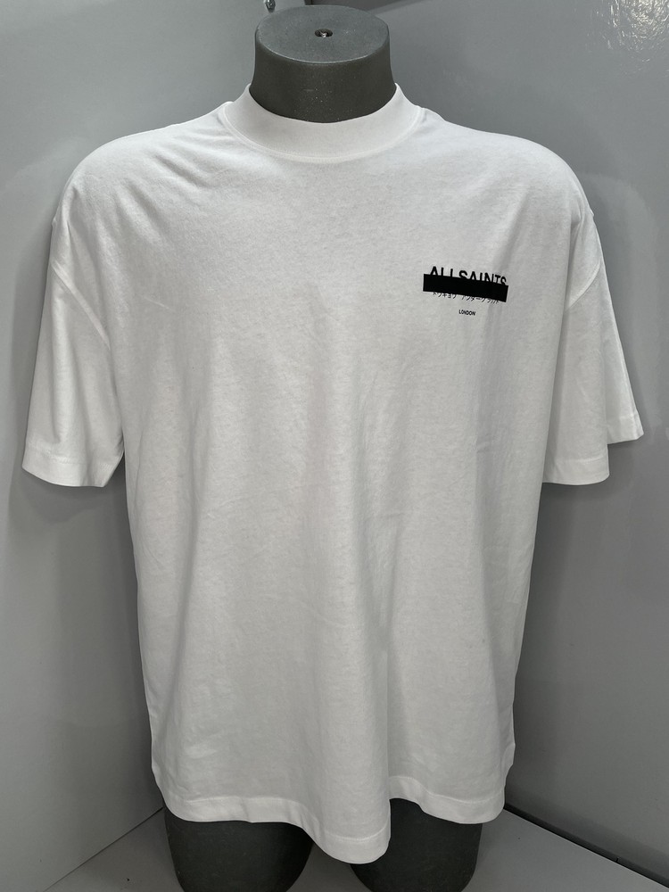 AllSaints Mens T-Shirt Ashen White Size XL Redact Oversized Embroidered Logo