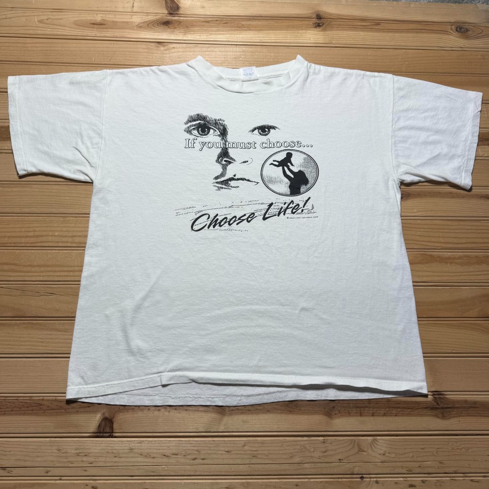 Vintage 80s 90s Choose Life Grunge Single Stitch Crewneck T-Shirt USA - Size XL