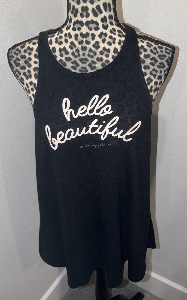 Betsey Johnson Black Hello Beautiful Loose Fit Stretch Tank Top 💕