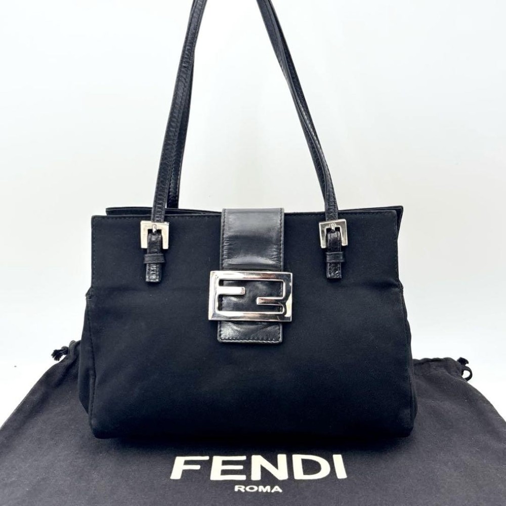 Fendi Mamma Mini Tote in Black Leather with FF Metal Hardware Brand New